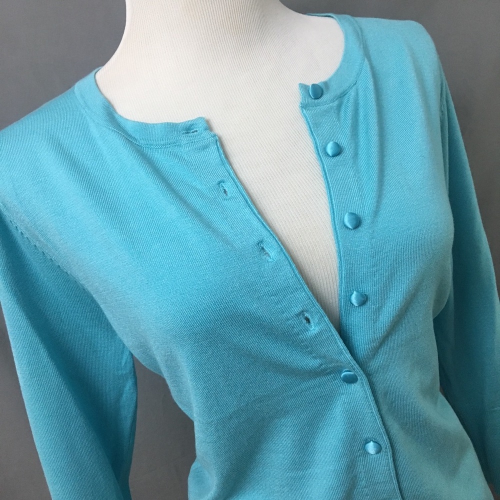 Aqua blue green cardigan NWT L G1